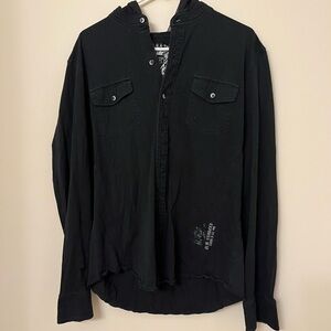 Express Dark Hooded Button-Up Shirt